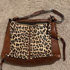 Leopard Print and Brown Women's Bag